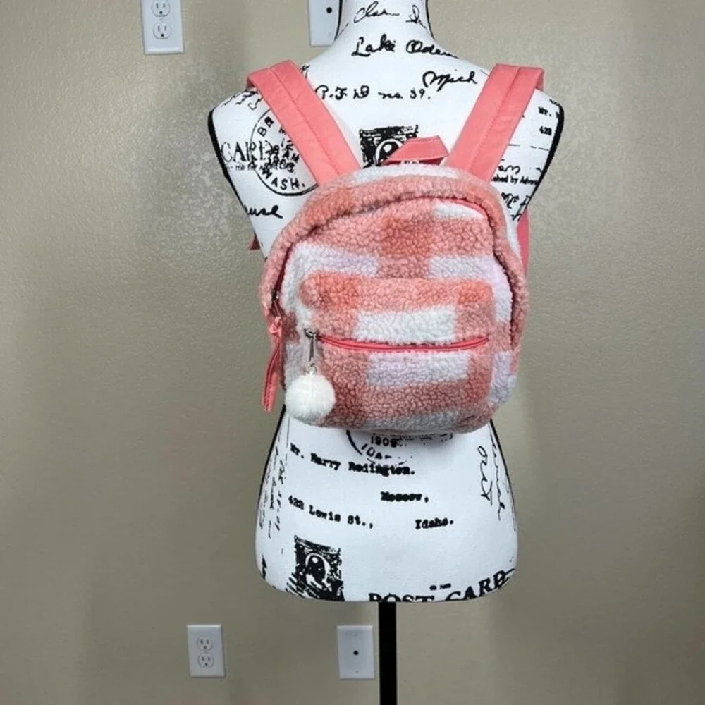 Mini Backpack Cat & Jack   pink and white Plaid Sherpa Mini Backpack size S